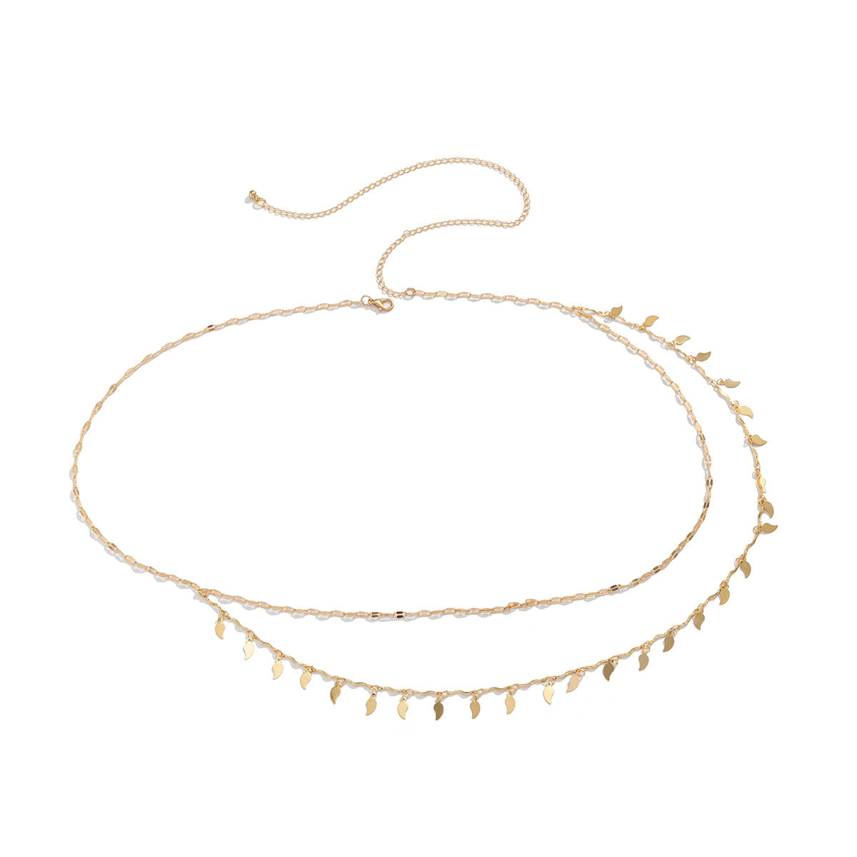 Cadena corporal geométrica minimalista en forma de U para mujer con colgante de hoja de metal y flecos en cadena delgada