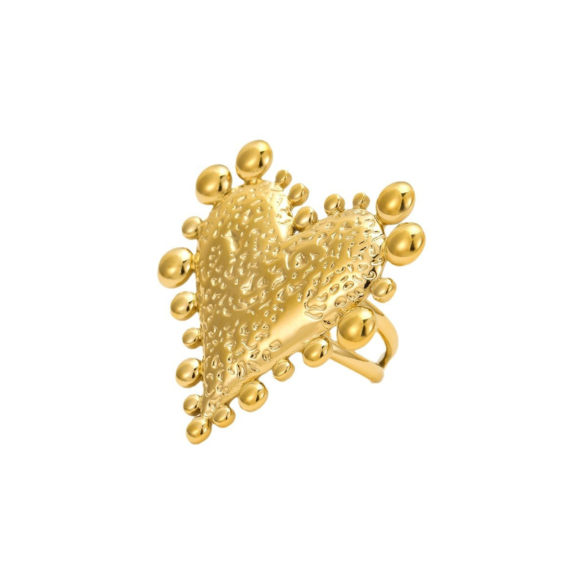 Anello da donna in acciaio al titanio martellato a forma di cuore irregolare minimalista placcato oro