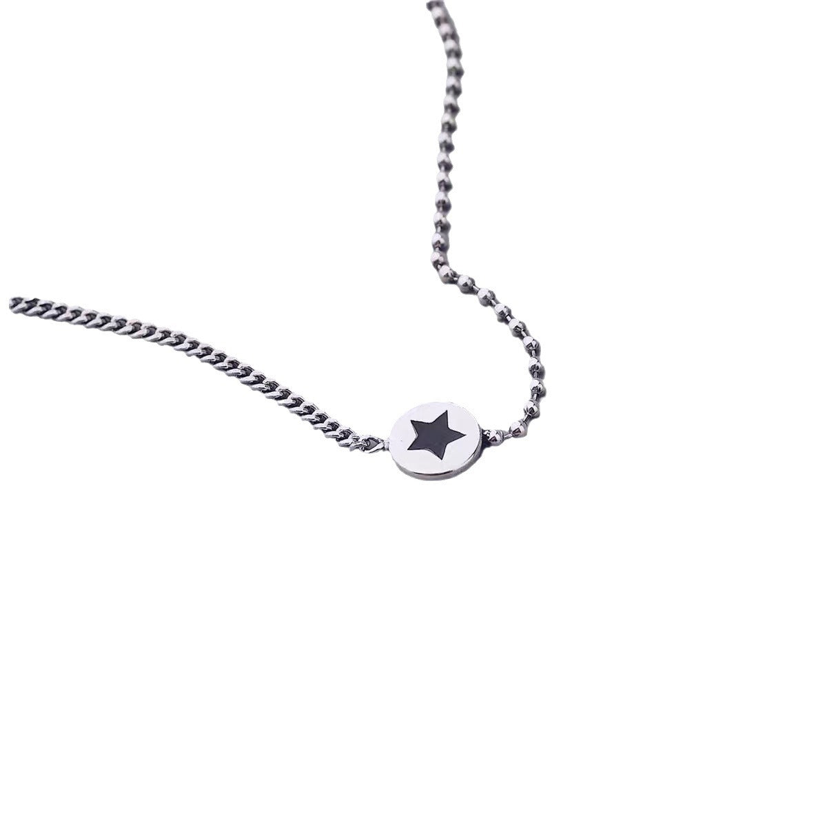 Minimalist Geometric Titanium Steel Star Pendant Necklace with Plated Finish on O-Chain for Unisex Wear