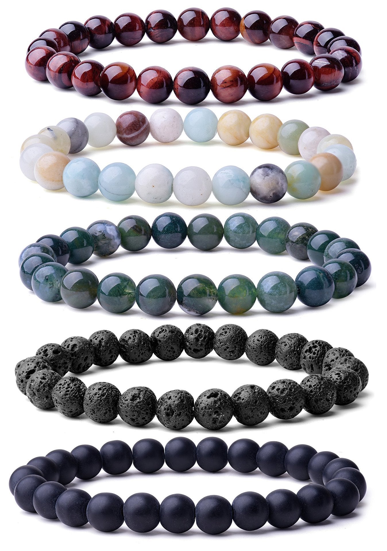 Geometric Natural Stone Agate Beaded Bracelet 8mm Unisex Elastic Stretch Handmade Jewelry
