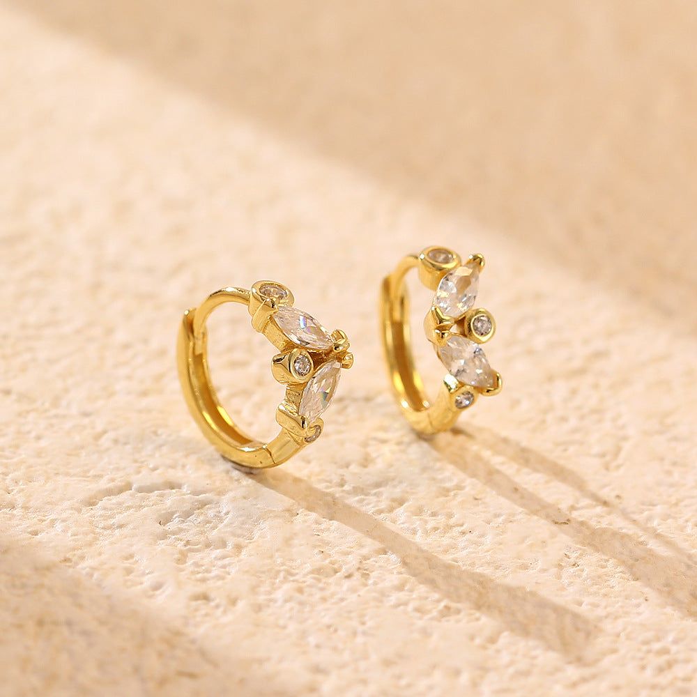 Orecchini a perno geometrici minimalisti in argento sterling S925 con intarsio di strass da donna