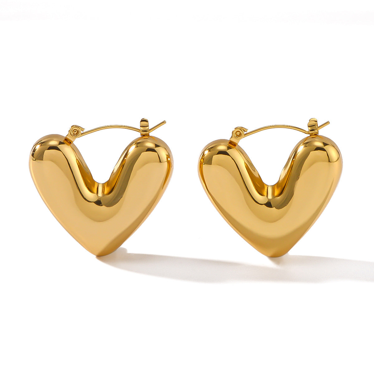 Minimalist Hollow Heart-Shaped Stainless Steel Earrings with 18K Gold Plating for Women