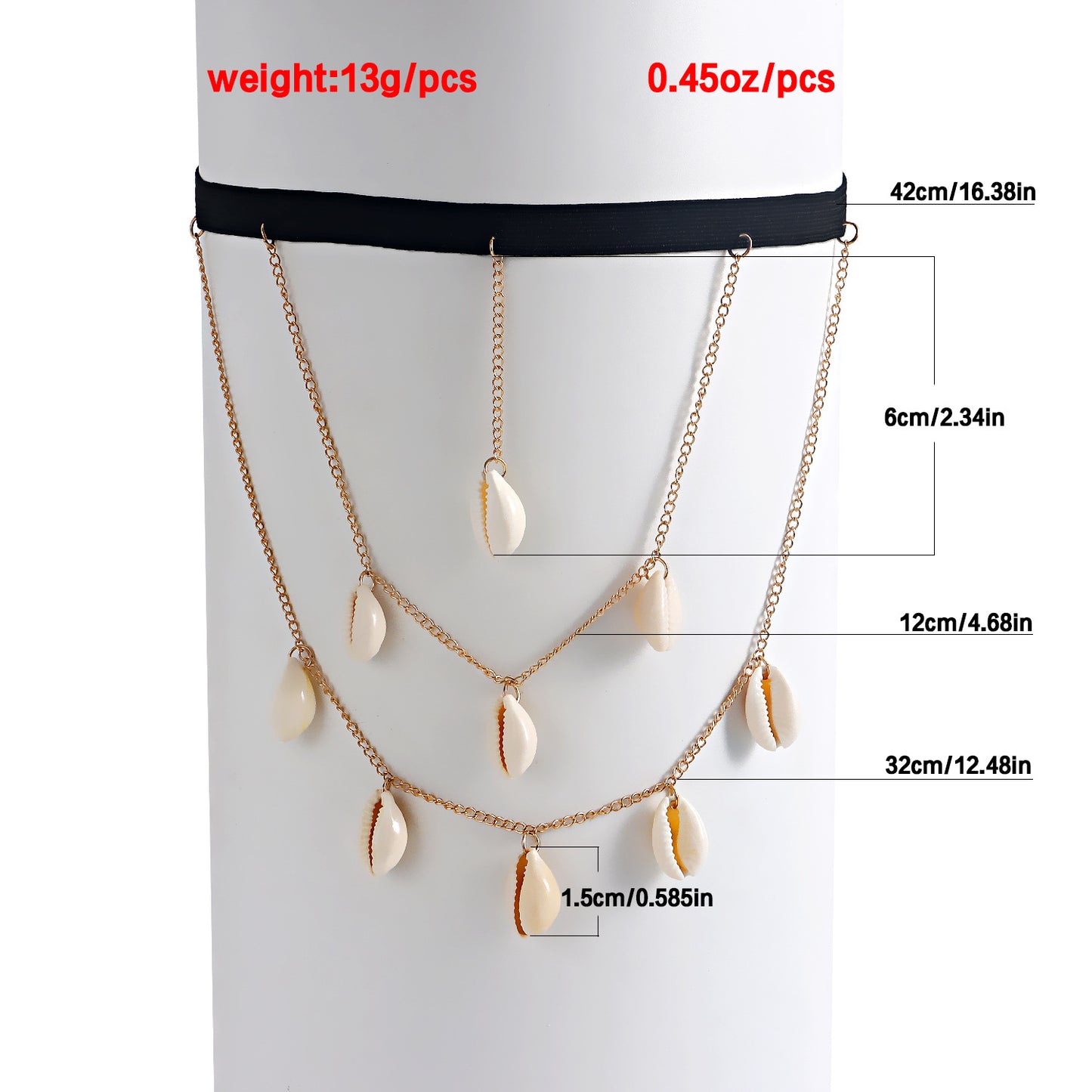 Geometric Shell Pendant Leg Chain for Women Made of Alloy with Tassel Layers and Elastic Body Chain Design