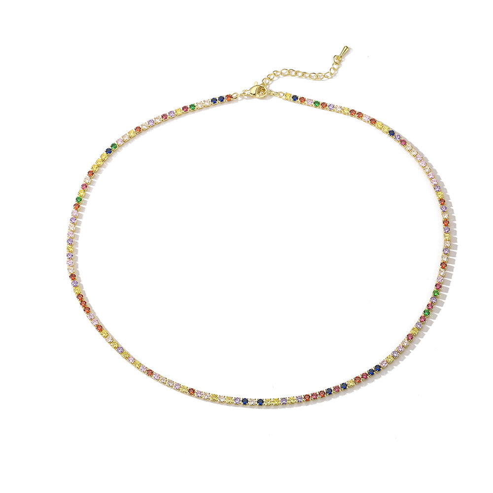 Geometric Pendant Necklace for Women Made of Brass with 18K Gold Plating and Micro-Pave Colored Zirconia