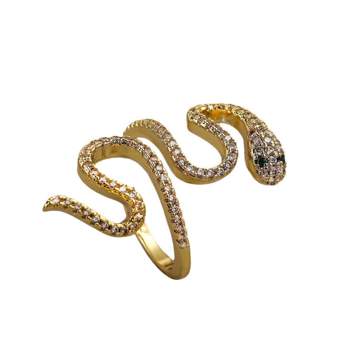 Minimalist Snake-Shaped Geometric Ring for Women in Brass with 18K Gold Plating and Micro-Paved Zircon