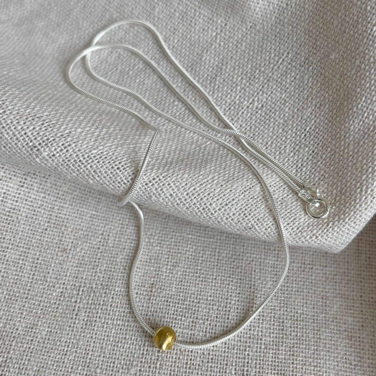 Minimalist Snake Chain Necklace with Geometric 925 Sterling Silver Beads and Rainbow Plating