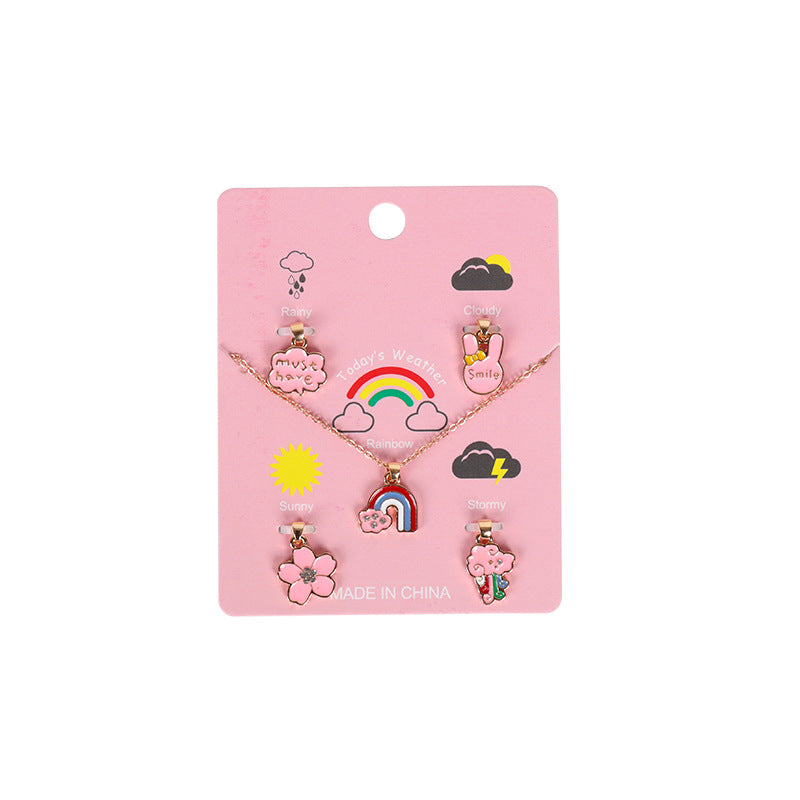 Collana con Ciondolo a Barra in Lega Animale Floreale a Cartone Animato Smaltato con Catena a Maglie per Bambini
