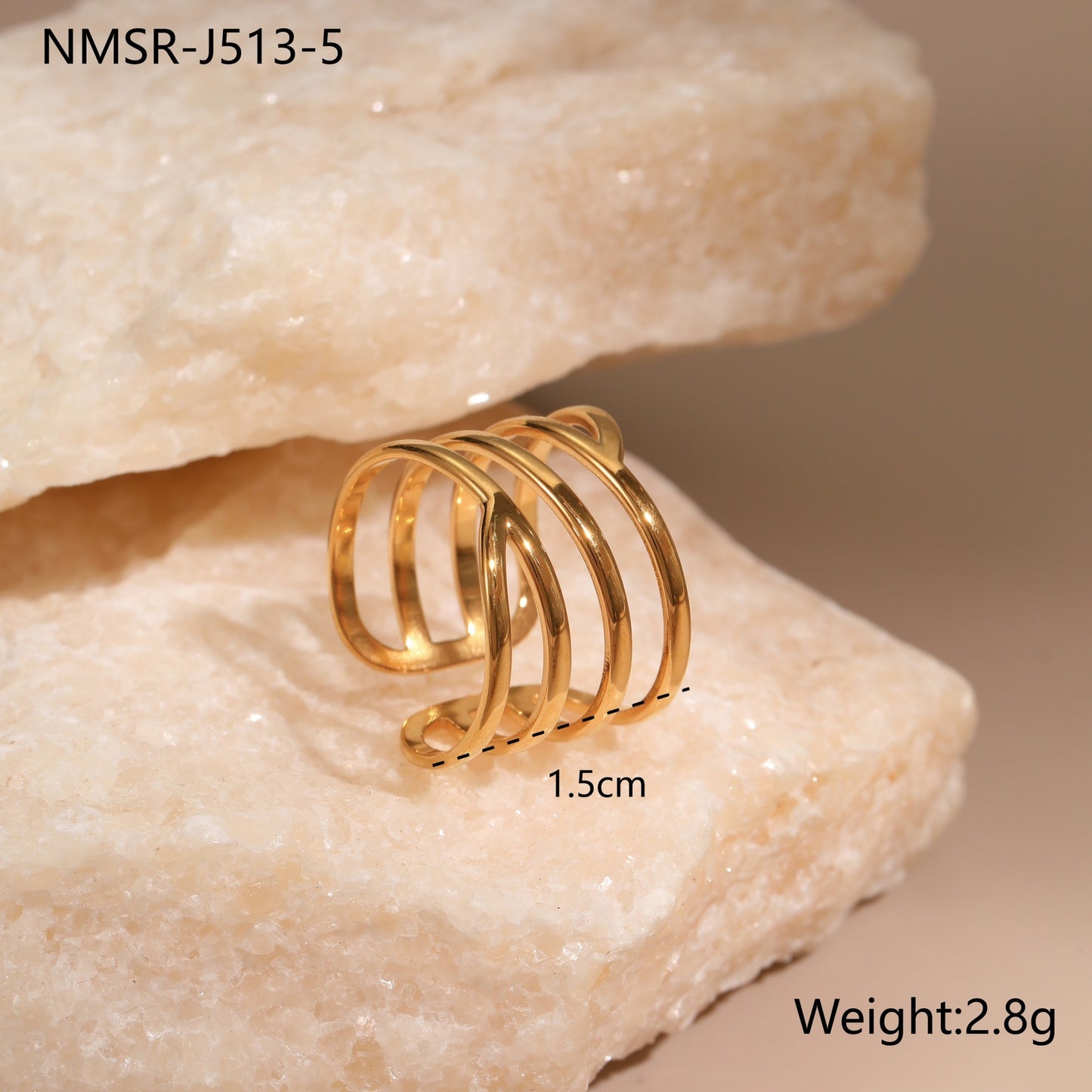 Minimalist Geometric Stainless Steel Ring with 18K Gold Plating Adjustable Open Band Elegant Luxury Women's Jewelry
