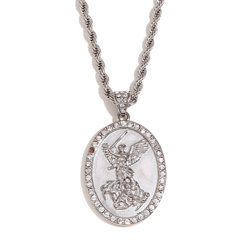 Geometric Angel Pendant Necklace for Men in Stainless Steel with 18K Gold Plating on Twisted Chain