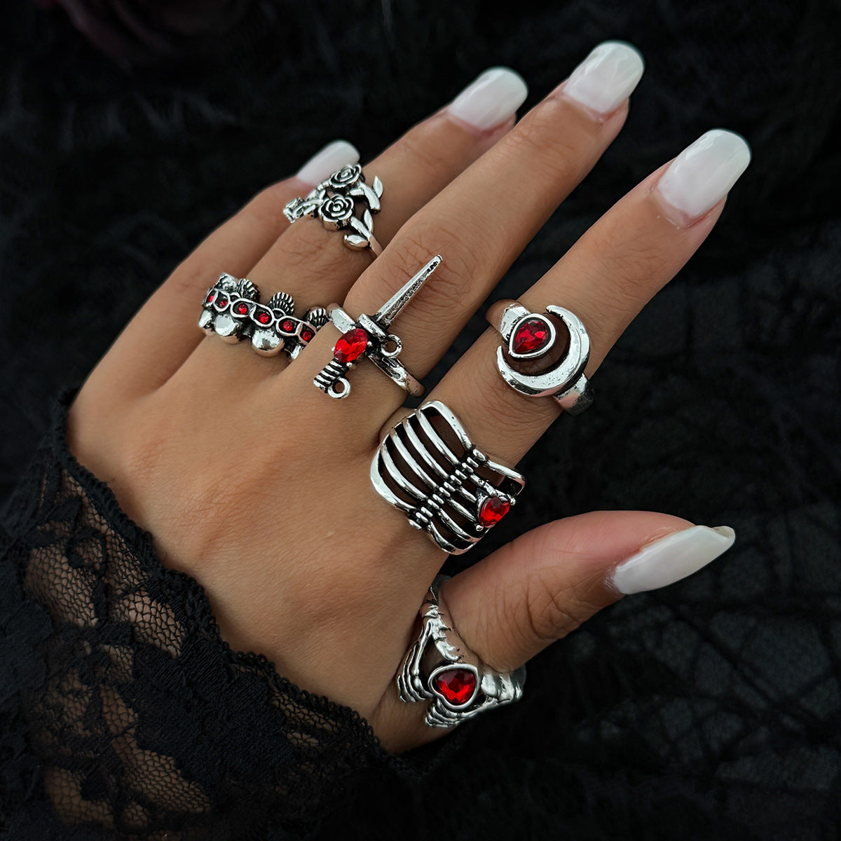 Gothic Heart Star Shaped Alloy Plated Ring for Women