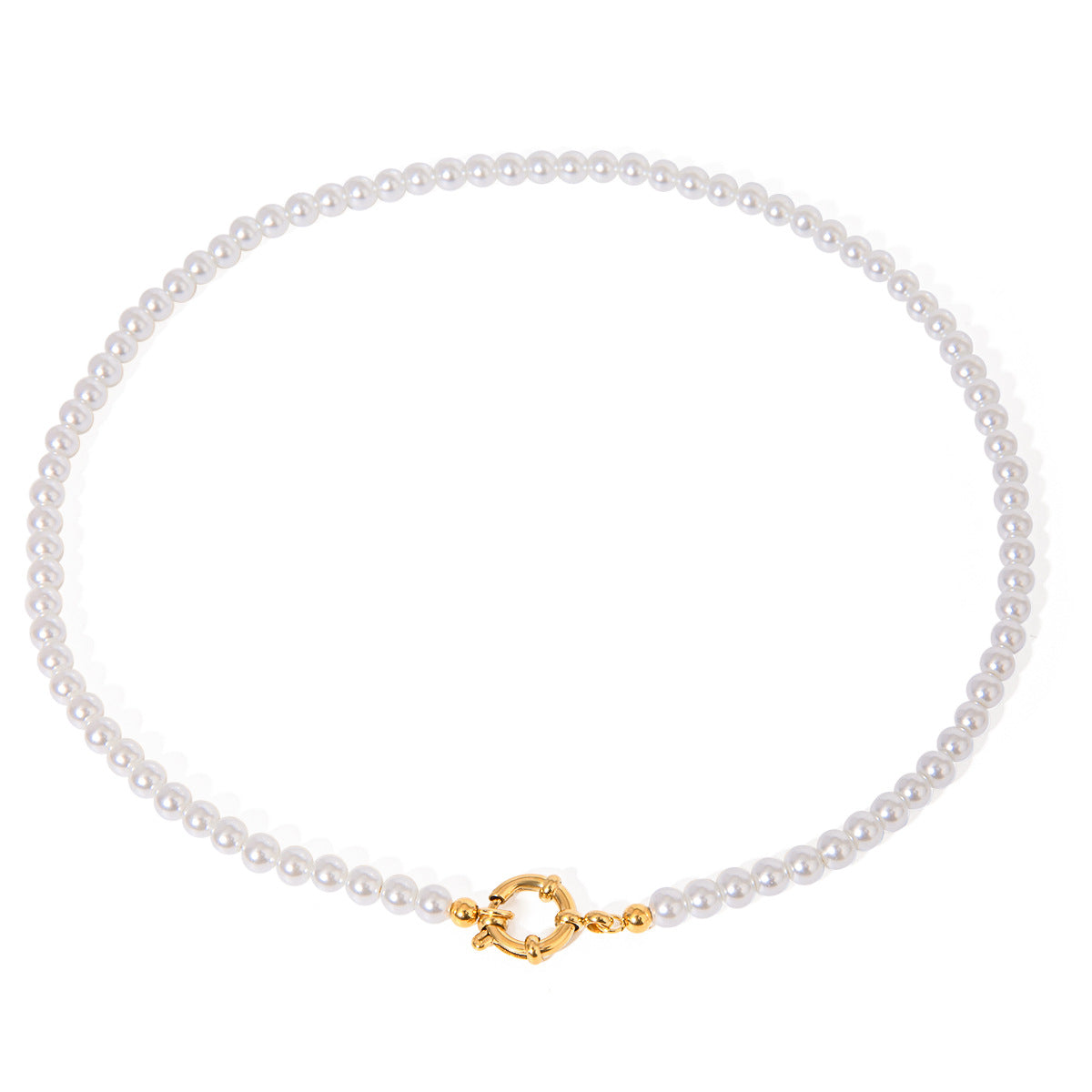 Collana con pendente in perla stile francese vintage in acciaio inossidabile con intarsio di strass e finitura placcata per donna