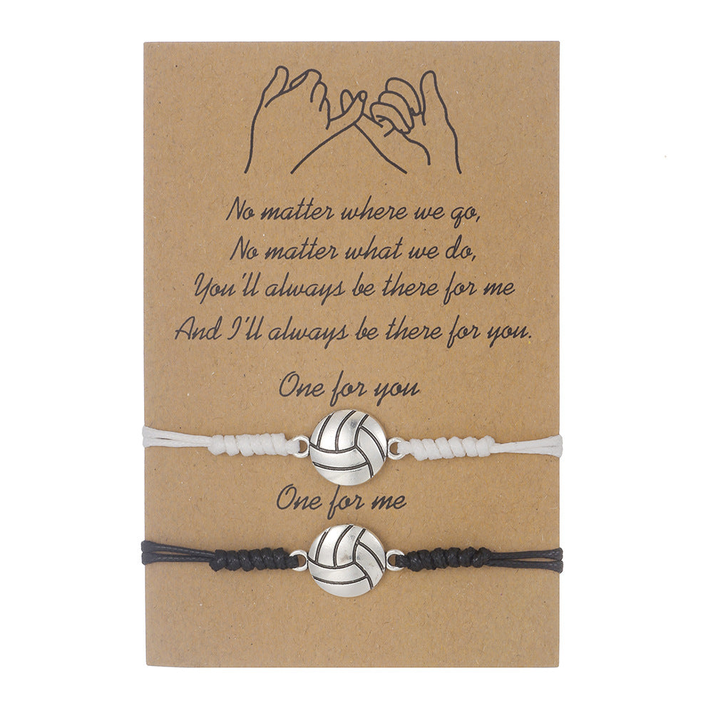 Unisex Geometric Round Alloy Braided Bracelet with Volleyball Baseball Football Basketball Soccer Design