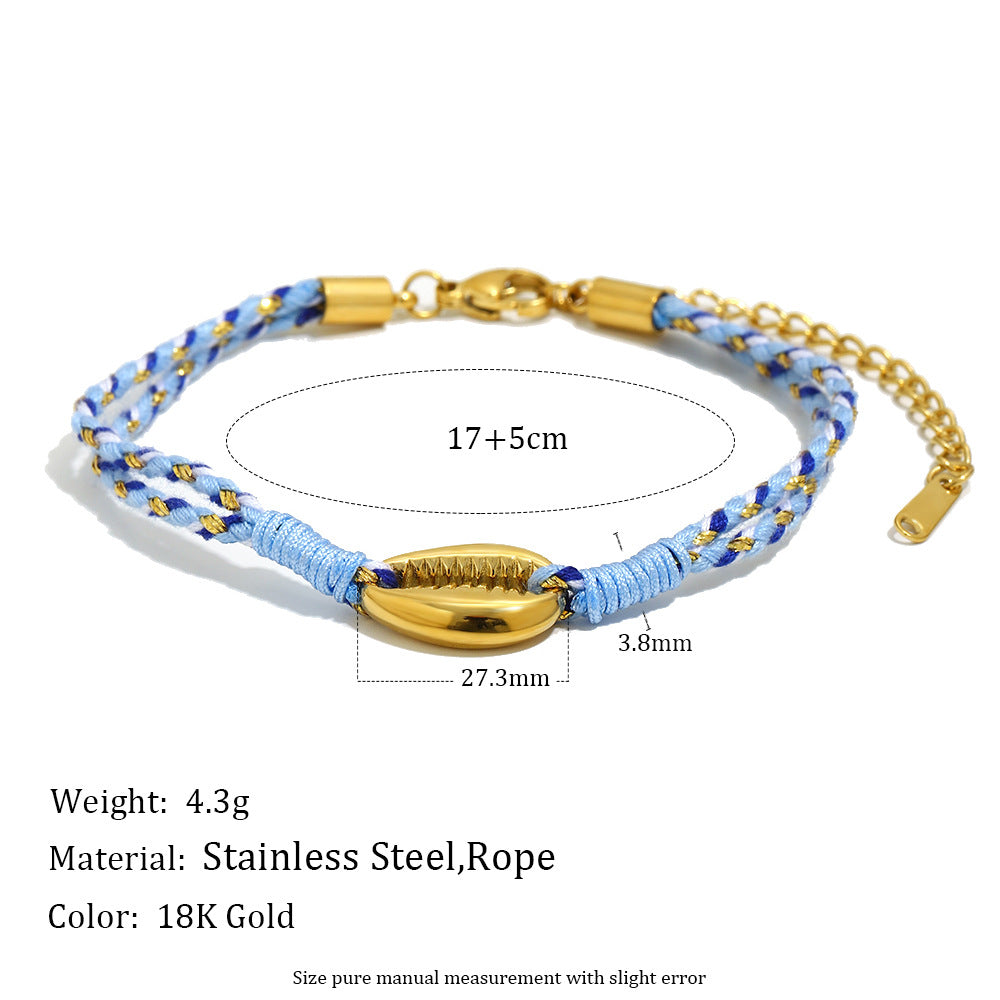 Bracciale Minimalista con Ciondolo a Stella Marina e Sole in Acciaio Inossidabile Placcato Oro 18K con Cordino Intrecciato