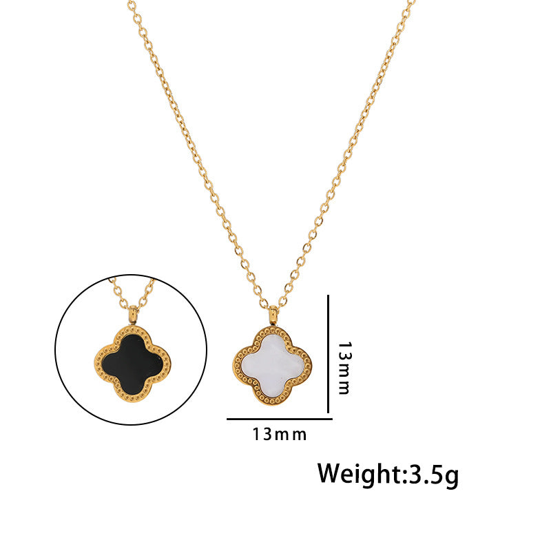 Collar minimalista con colgante de trébol de cuatro hojas para mujer en acero de titanio con chapado en oro rosa de 18 quilates