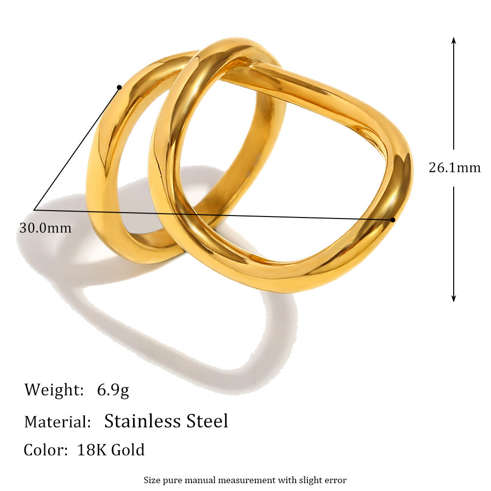 Anello Minimalista Geometrico in Acciaio Inox con Placcatura Oro 18K a Doppio Cerchio da Donna