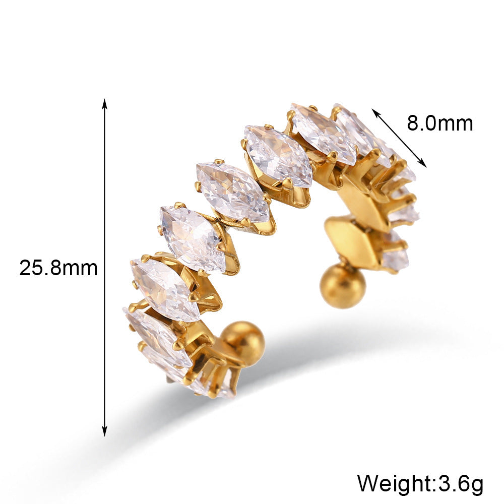 Bracciale da donna rigido aperto minimalista regolabile in acciaio inossidabile placcato oro con intarsi di strass a forma di diamante