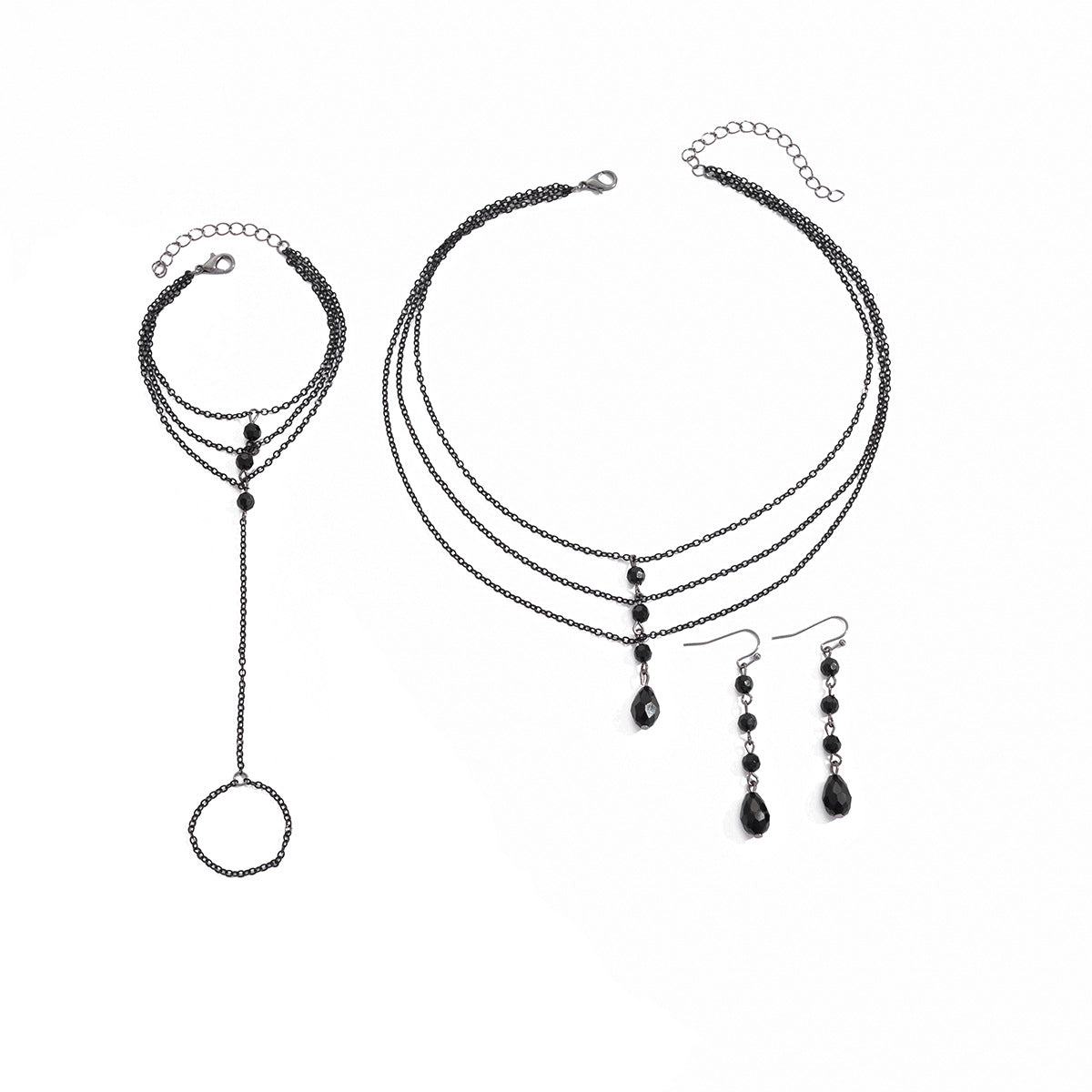 Minimalist Multi-Layer Geometric Alloy Plated Choker Necklace with Faux Crystal and Tassel for Women