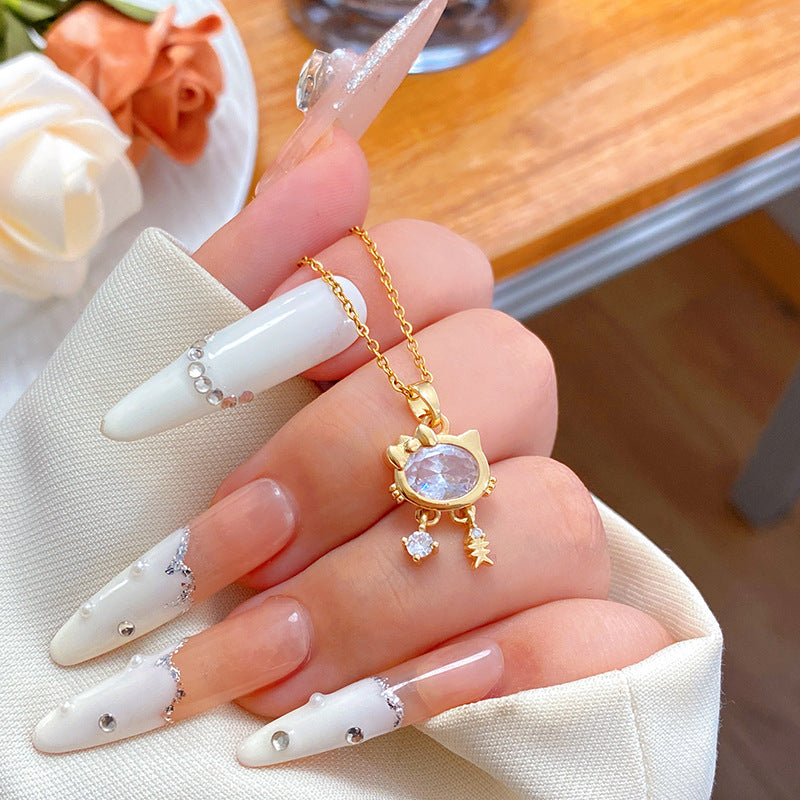 Elegant Minimalist Micro-Paved Cubic Zirconia Heart Geometric Titanium Steel Necklace with Brass Pendant