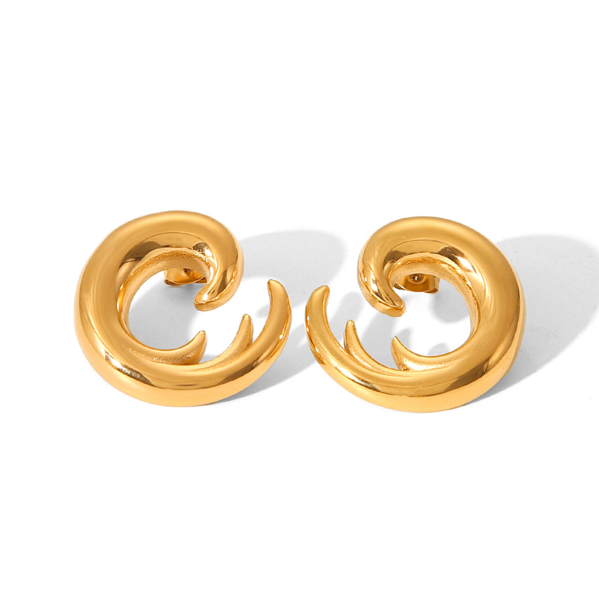 INS Style Geometric Wave C-Shaped Stainless Steel Earrings for Women with Plated Finish