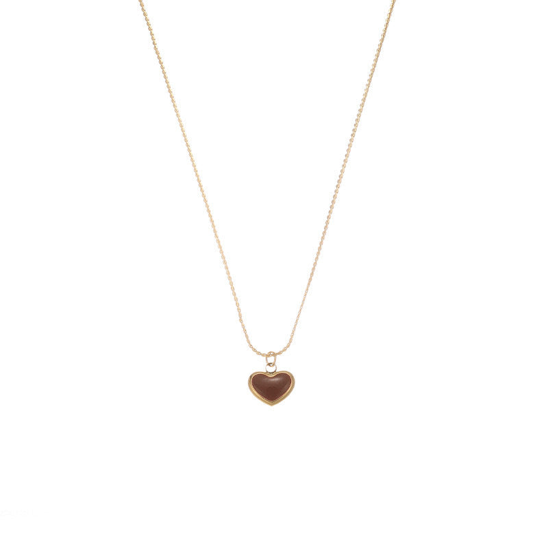 Minimalist Heart-Shaped Enamel Pendant Necklace in Titanium Steel with Snake Chain for Women