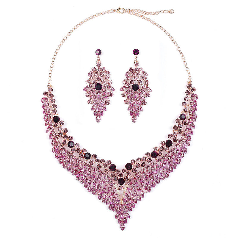 Vintage Floral Pendant Necklace and Earrings Set in Alloy with Enamel Accents for Women