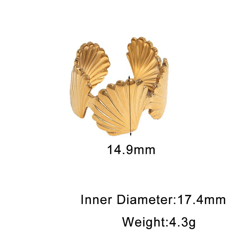 Minimalist Gold Plated Shell Shape Stainless Steel Open Ring for Women