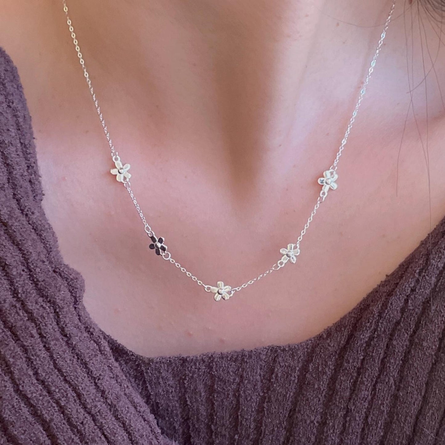 Minimalist Sweet 925 Sterling Silver Floral Geometric Necklace