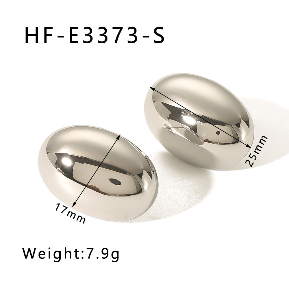 Minimalist Oval Stainless Steel Earrings with 18K Gold Plating, Geometric 3D Design, Polished Mirror Finish