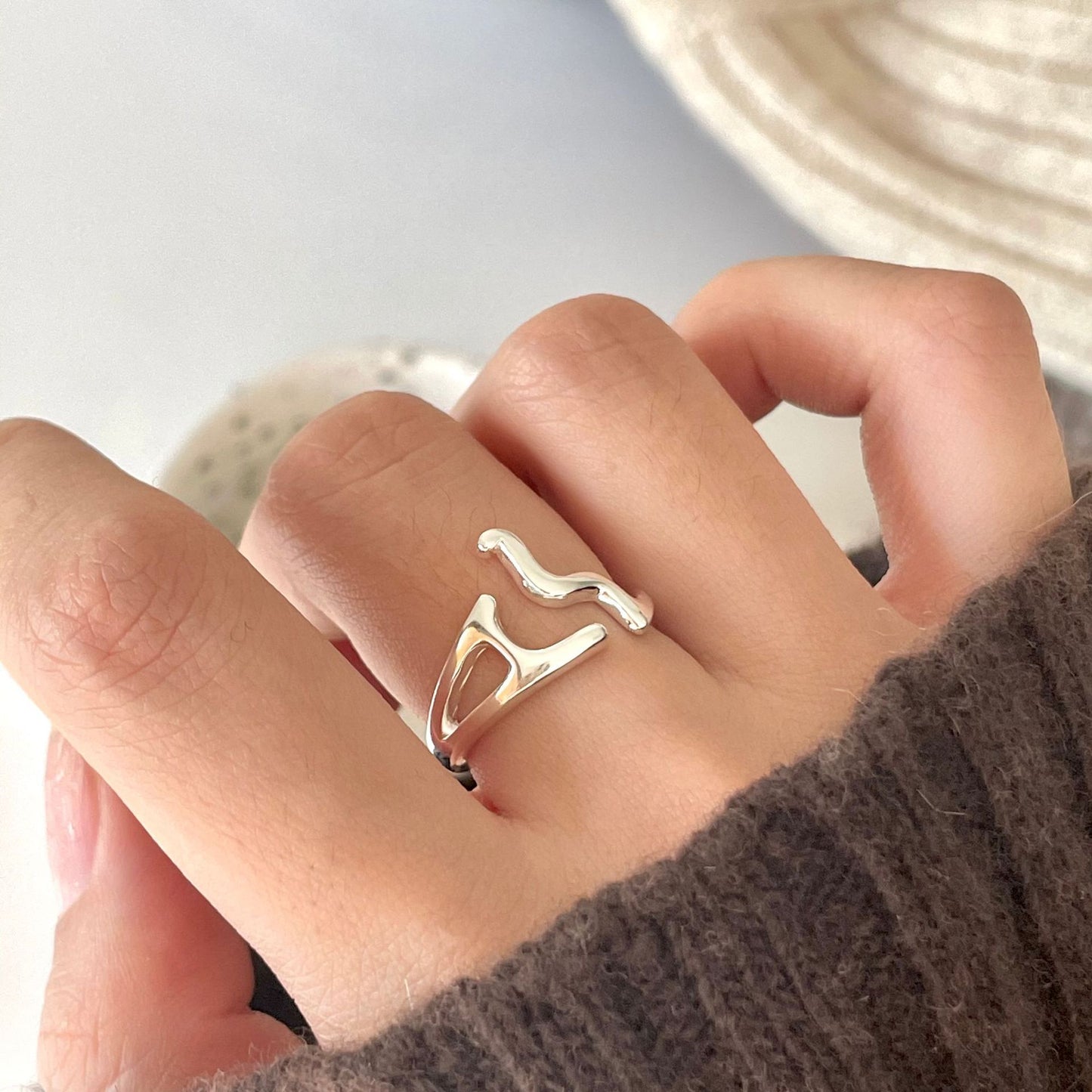 Minimalist 925 Sterling Silver Geometric Line Ring for Women