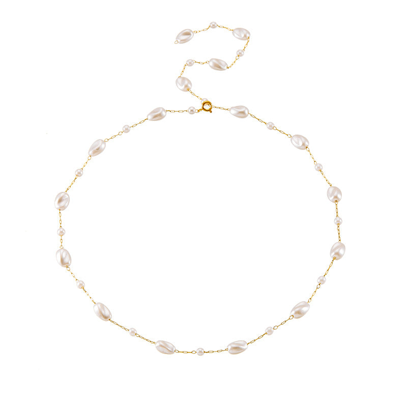 Vintage Fashion Pearl Irregular Stainless Steel Plated Necklace