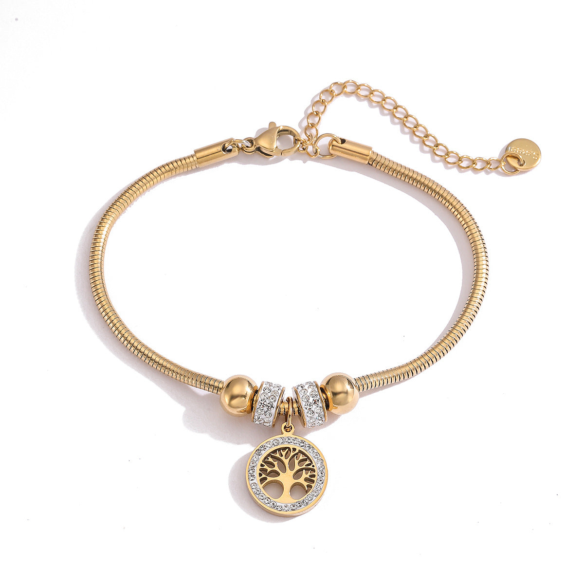 Fashion Geometric Tree of Life Pendant Bracelet for Women Micro-Set Cubic Zirconia 18K Gold Plated Stainless Steel Jewelry