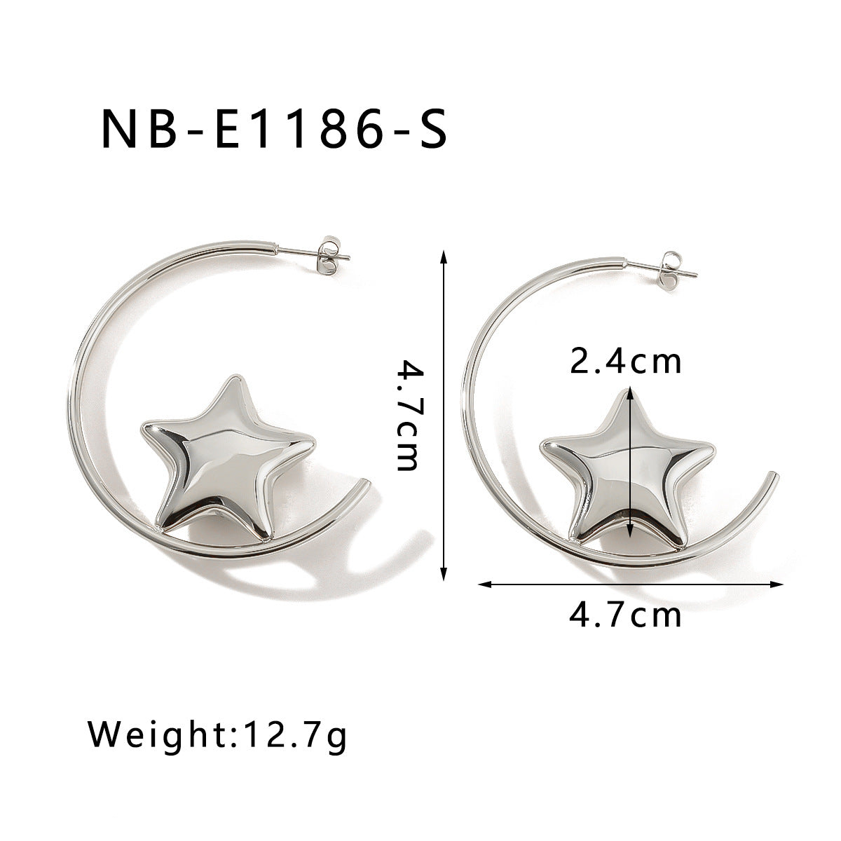 Orecchini minimalistici a C in acciaio inossidabile con stella cava placcati in oro 18K da donna