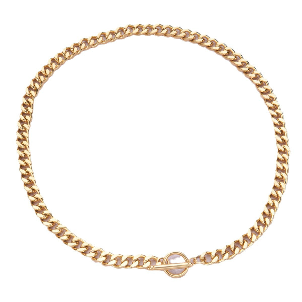 Punk Minimalist Geometric Stainless Steel Necklace with Gold Plated Titanium Steel Pendant for Women and Men