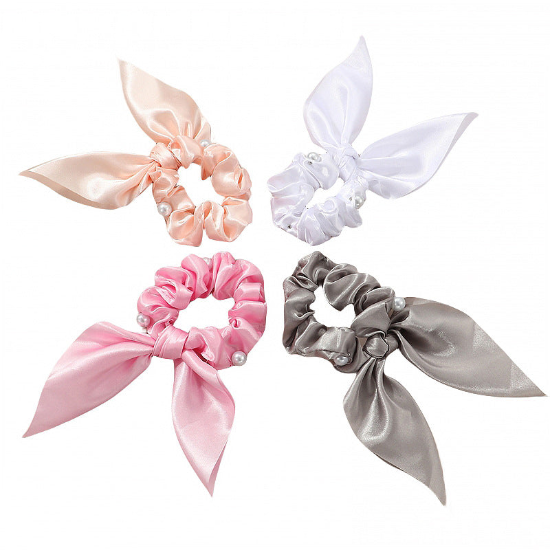 Set di Elastici per Capelli in Tessuto a Forma di Fiocco in Dolce Stile con Dettagli in Perle e Nastri per Bambini
