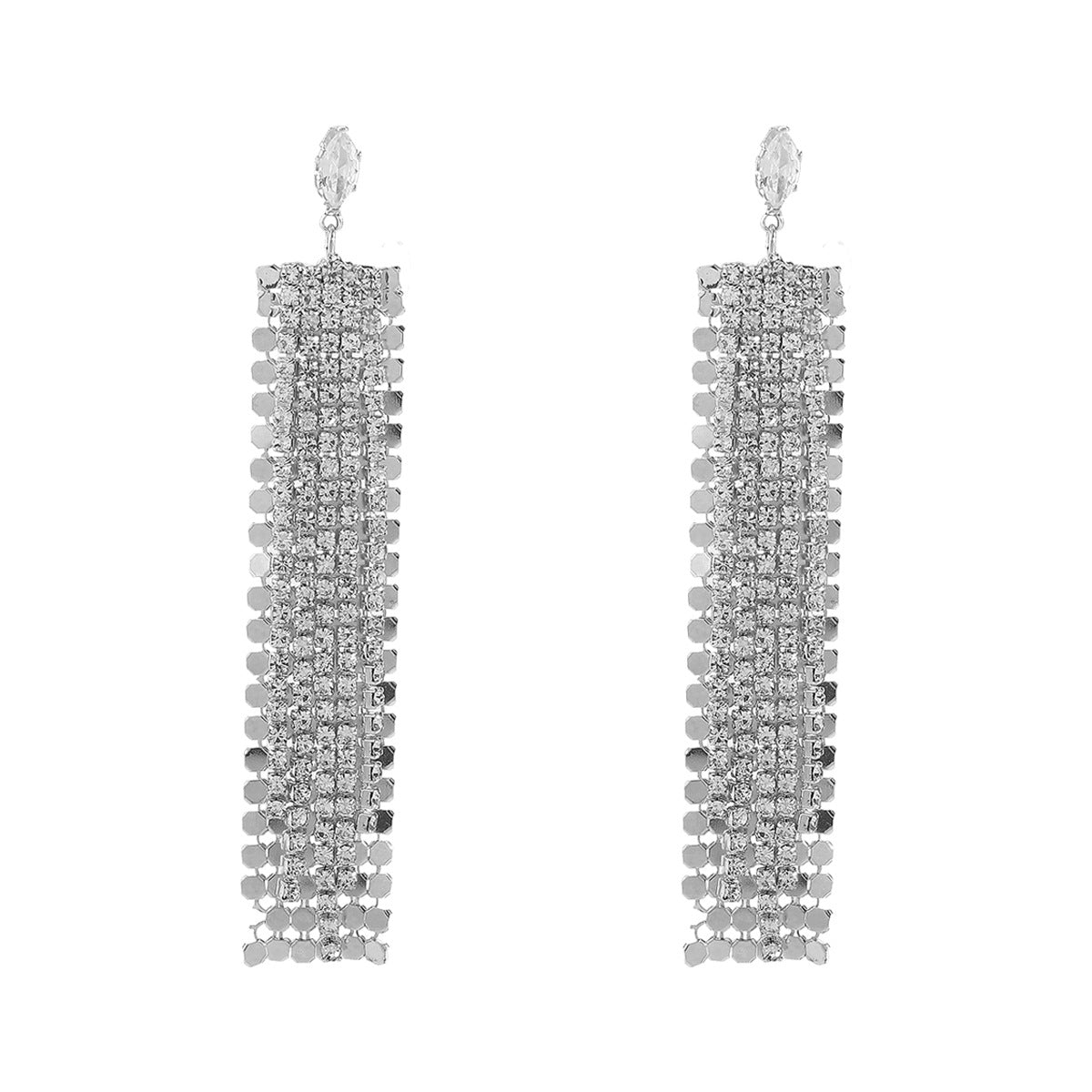 Geometric Fringe Alloy Earrings with Rhinestone Inlay for Women, Fashionable Office Wear Lightweight Luxury Party Jewelry