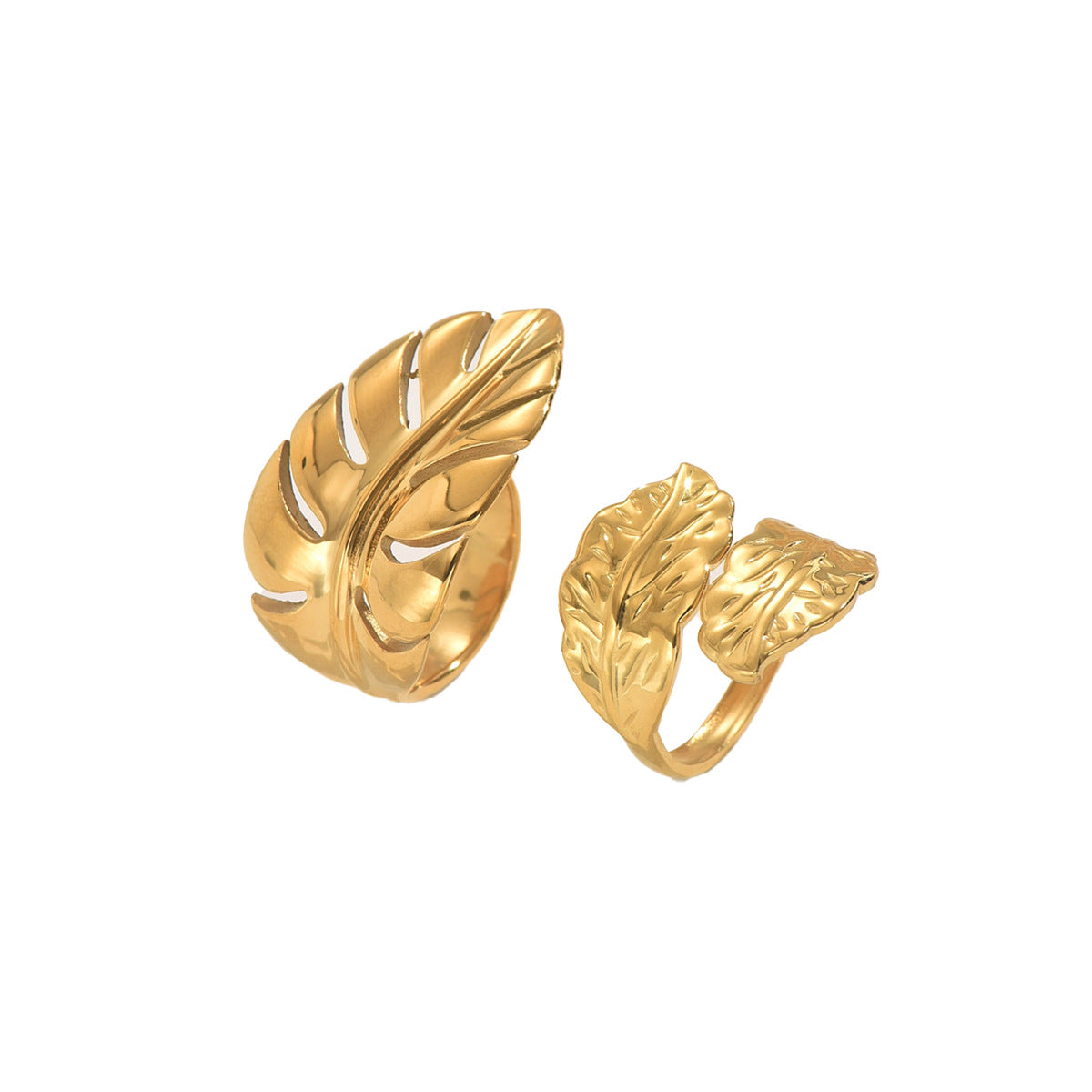 Juego de Anillos Abiertos Ajustables Diseño Hoja de Moda Bañado en Oro 18K Cobre Joyería Geométrica para Mujer