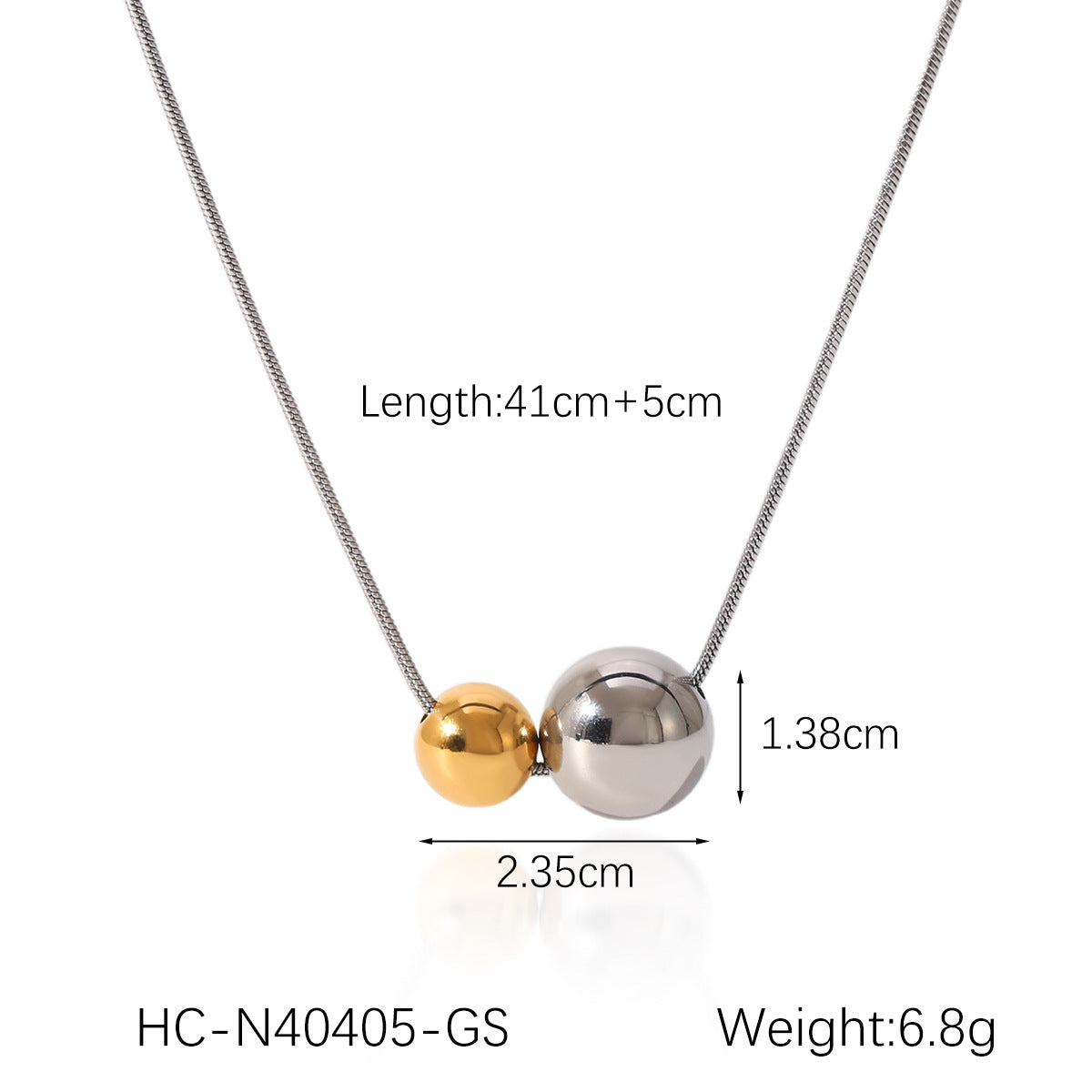 Minimalist Geometric Ball Pendant Necklace in Stainless Steel with Gold and Silver Plated Titanium Steel Accents Snake Chain Collar Jewelry for Women