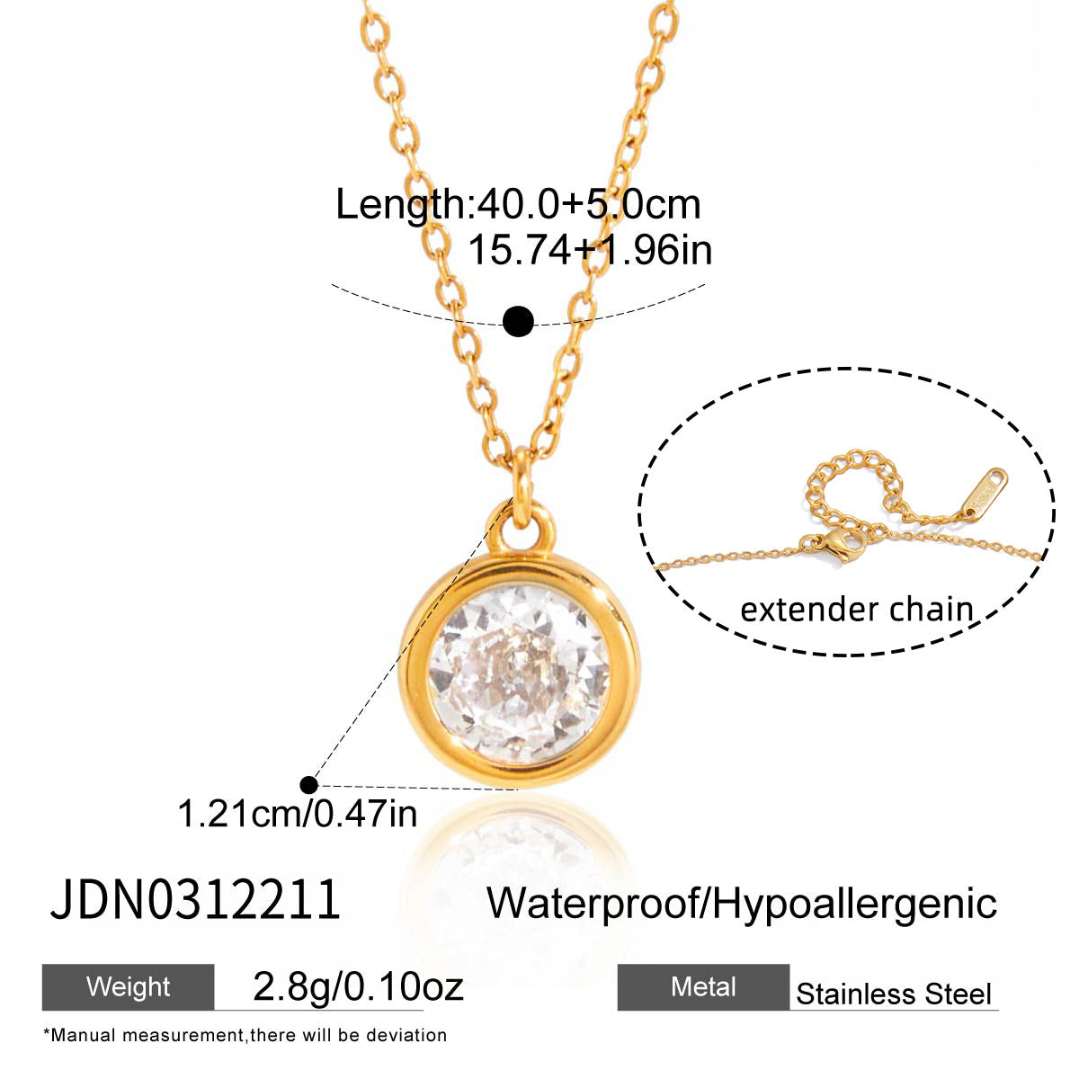 Minimalist Geometric Round Cubic Zirconia PVD Titanium Steel Y-Chain Necklace for Women