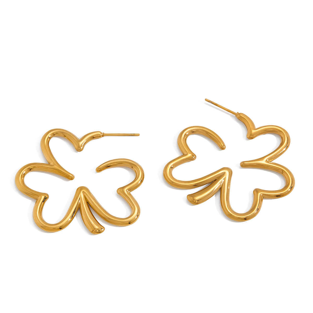 Elegant Geometric Floral Plated Stainless Steel Stud Earrings for Women