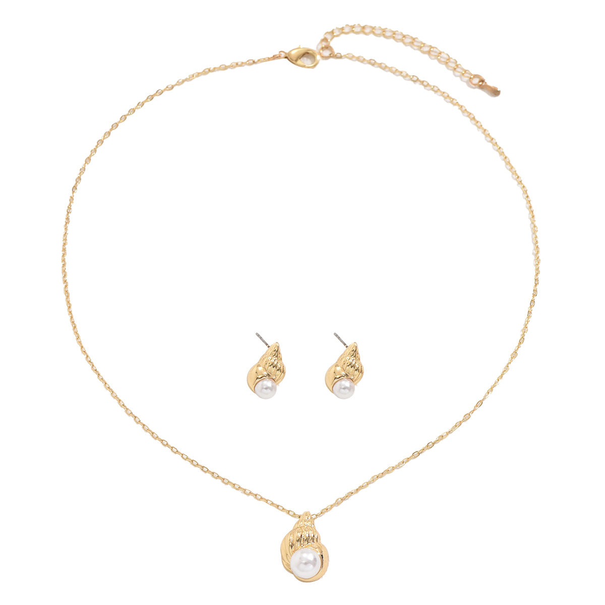 Conjunto de Collar y Pendientes de Mujer Inspirado en el Océano con Colgante de Concha Marina, Incrustaciones de Perlas, Material de Aleación, Estilo Casual de Moda