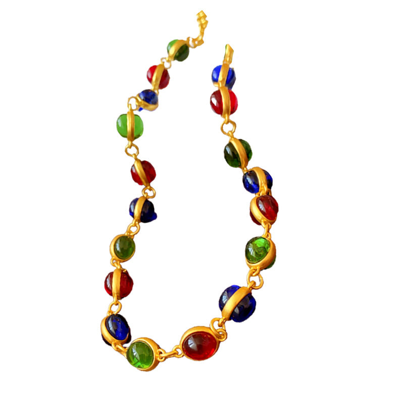 Vintage Geometric Resin Pendant Necklace for Women with Electroplated Finish and Oval Accent