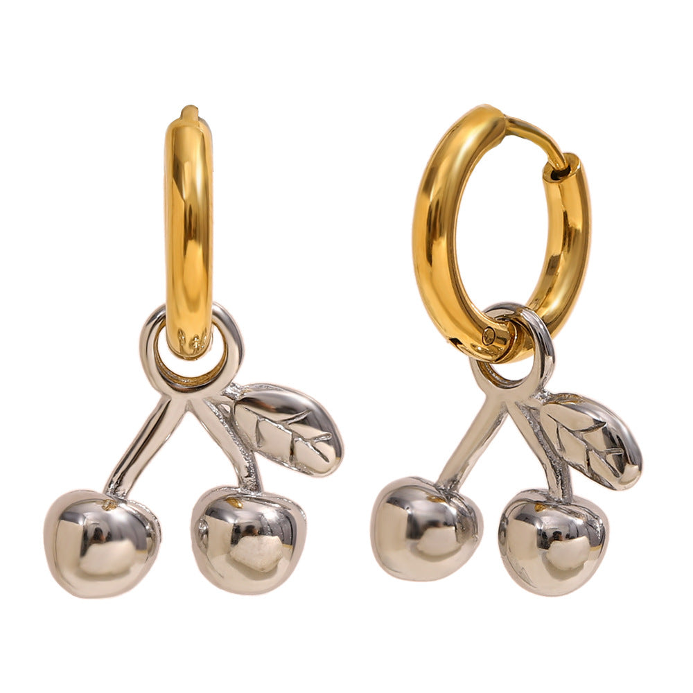 Orecchini in acciaio inossidabile a forma di ciliegia con placcatura in oro 18 carati per donne, design alla moda minimalista e adatto per l'ufficio