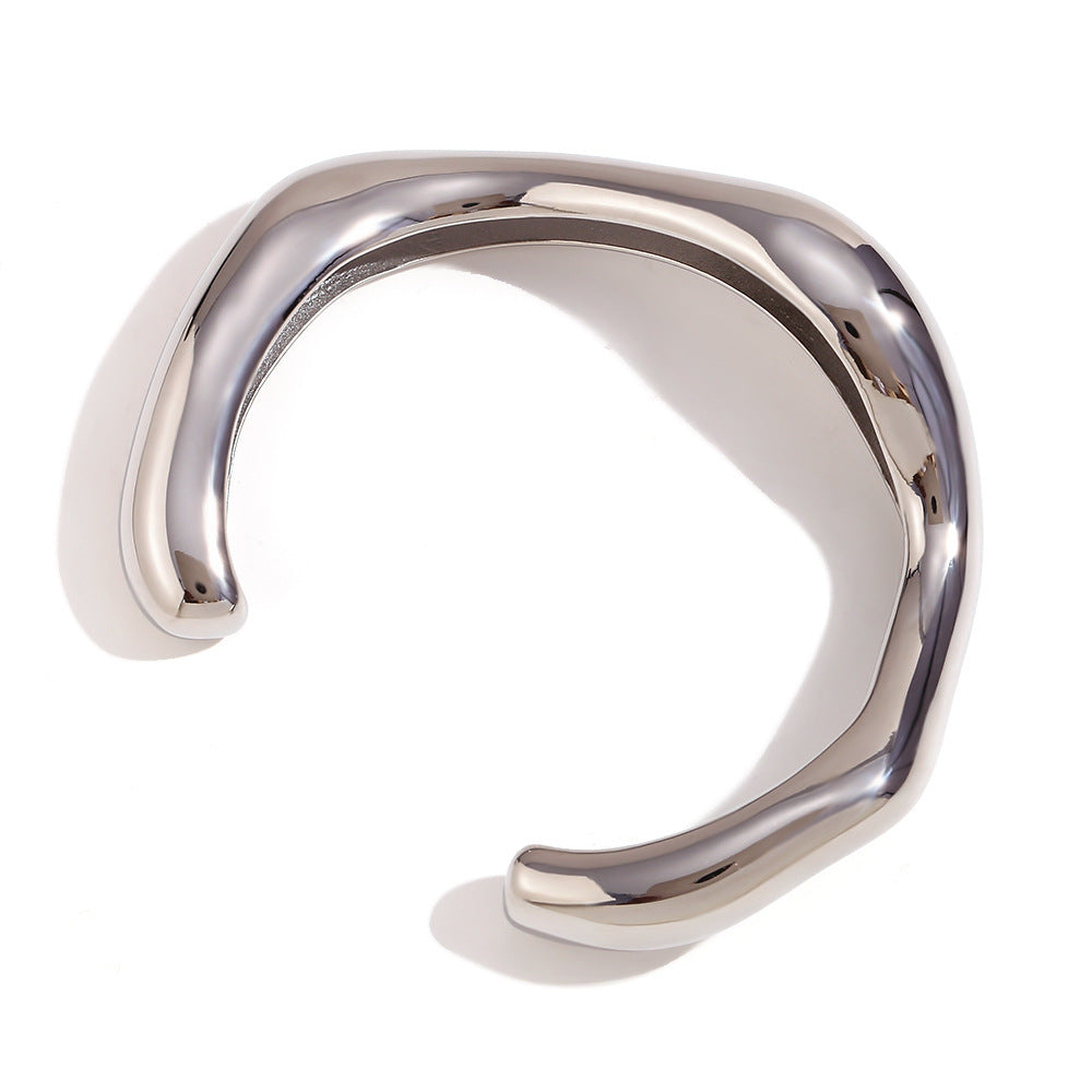 Minimalist Liquid Wave Stainless Steel Plated 18K Gold Irregular Open Bangle Bracelet for Women