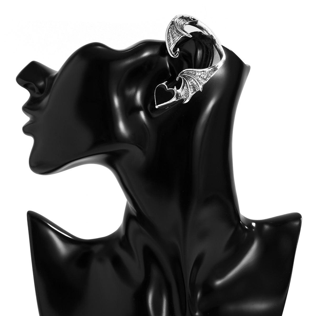Dark Academia Heart-Shaped Alloy Stud Earrings with Wing Motif and Polished Plated Finish for Women