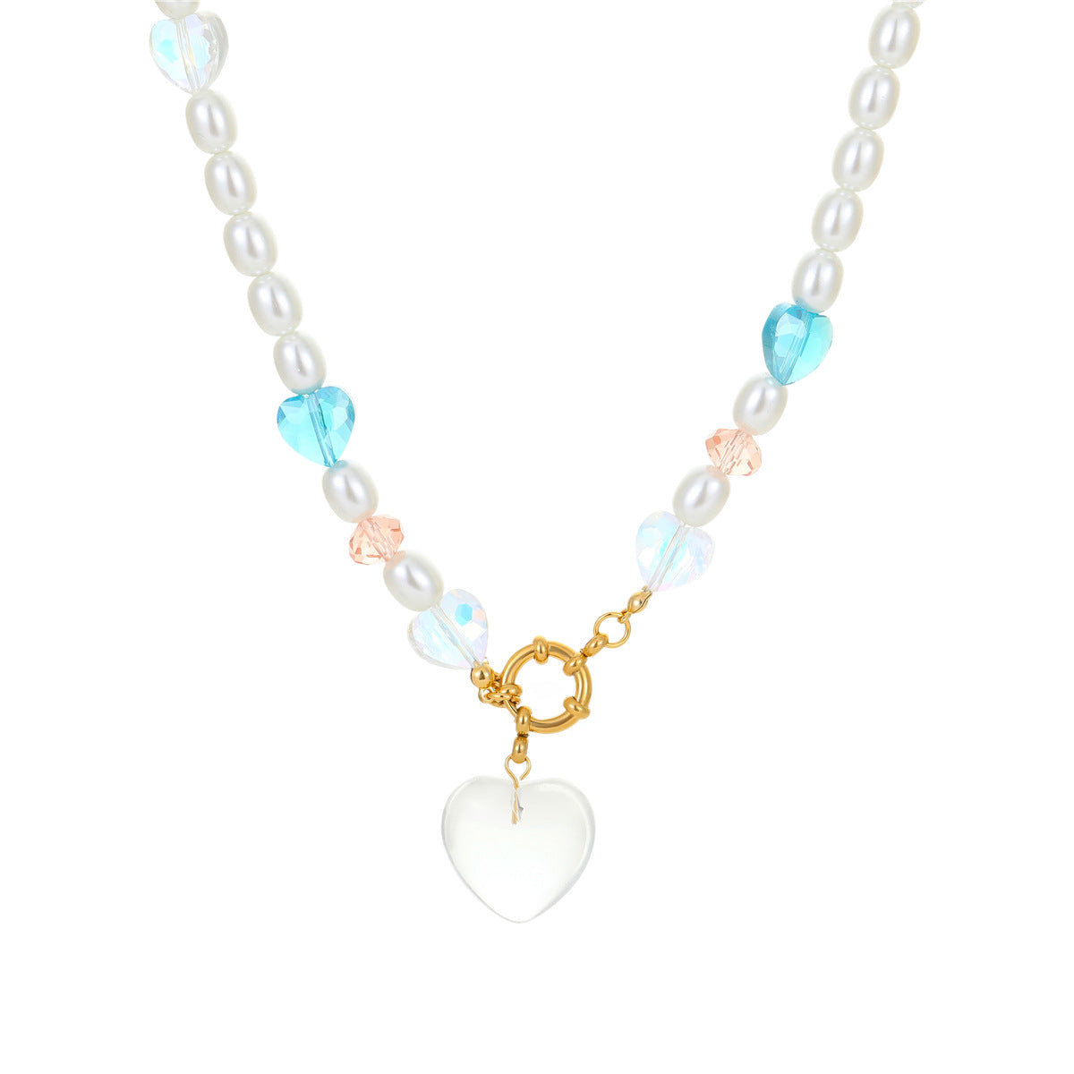Sweet Heart-Shaped Stainless Steel Pendant Necklace with Electroplated Finish for Women, Fashionable Office Wear Style