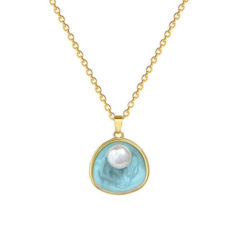 Collar minimalista con colgante de perla de acero de titanio con esmalte para mujer, delicada cadena de clavícula con forma de animal del zodiaco y patrón de estrella