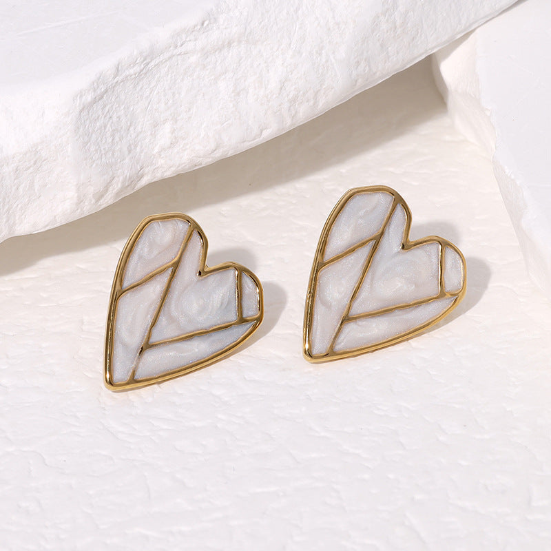 Minimalist Heart-Shaped Stainless Steel Stud Earrings with 18K Gold Plating for Women