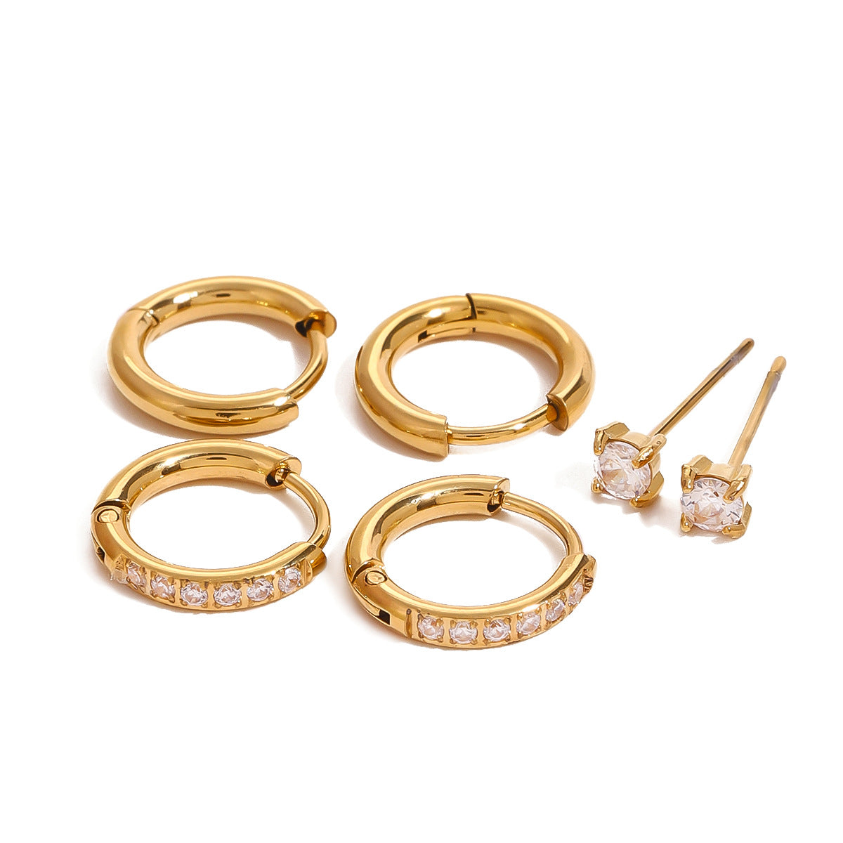 Pendientes geométricos de acero inoxidable con incrustaciones de diamantes de imitación para mujer, pendientes de moda galvanizados para la oficina y el uso diario
