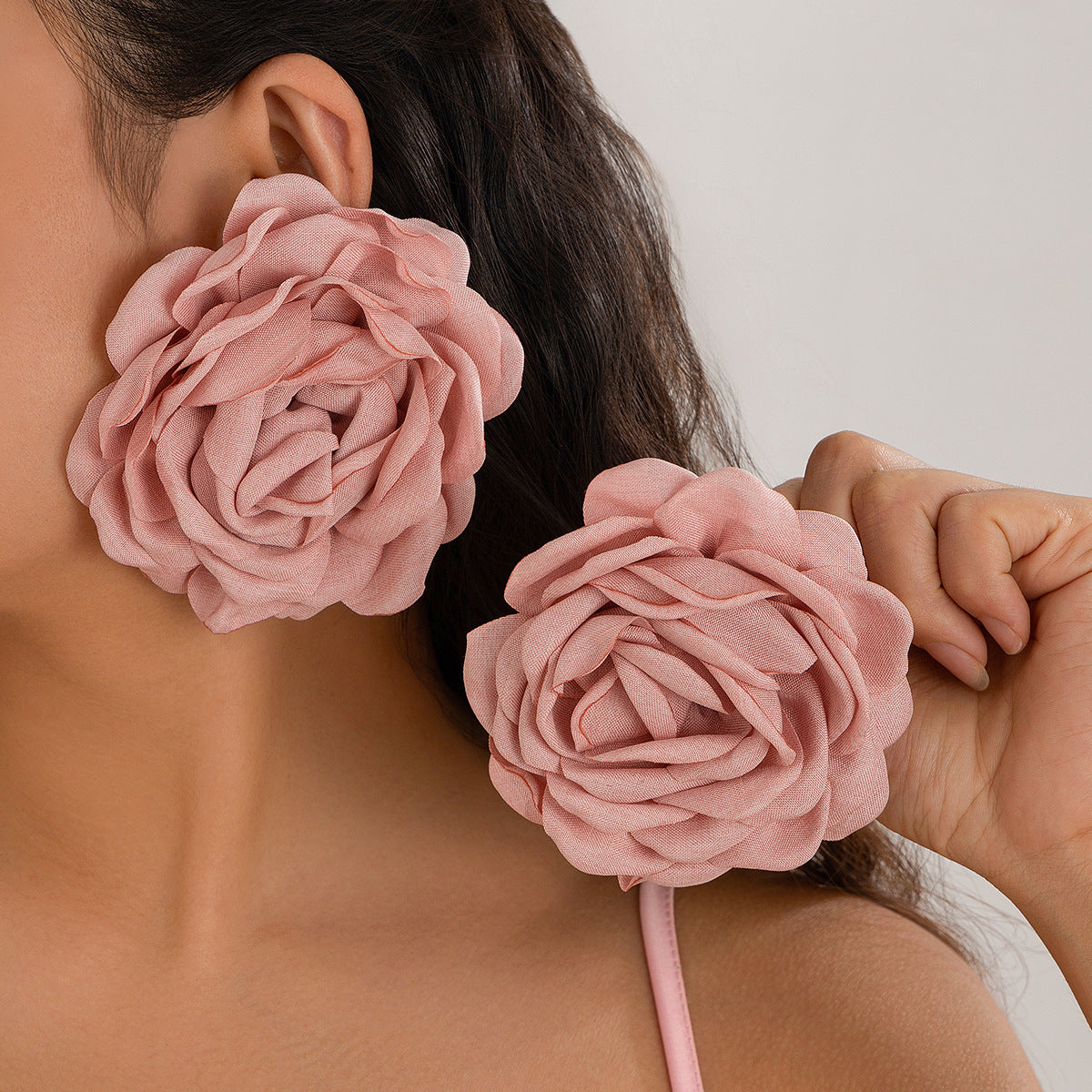 Vintage Floral Choker Necklace with 3D Rose and Camellia Fabric Flowers Handcrafted on Wax Cord
