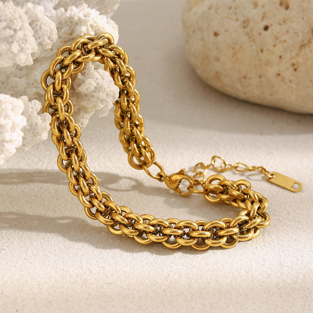 Minimalist Geometric Stainless Steel Plated 18K Gold Lantern Link Bracelet for Women